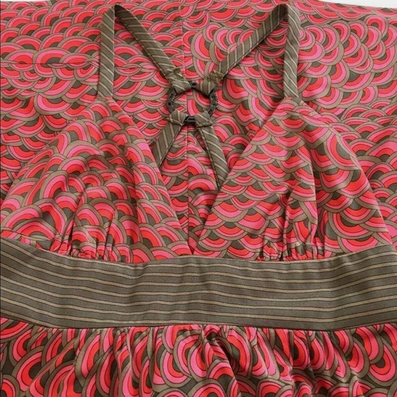 Trina Turk Red Sleeveless V-neck Silk Dress Scalloped Print Empire - Picture 11 of 16